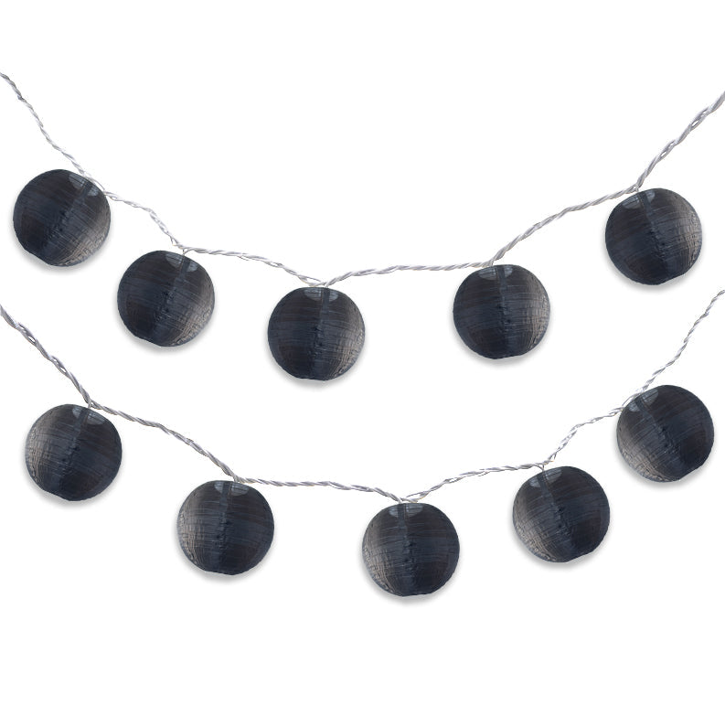BLOWOUT 4" Black Round Shimmering Nylon Lantern Party String Lights (8FT, Expandable)