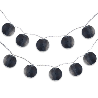 BLOWOUT 4" Black Round Shimmering Nylon Lantern Party String Lights (8FT, Expandable)