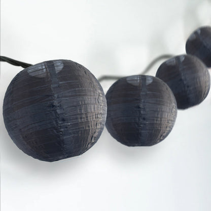 BLOWOUT 4" Black Round Shimmering Nylon Lantern Party String Lights (8FT, Expandable)