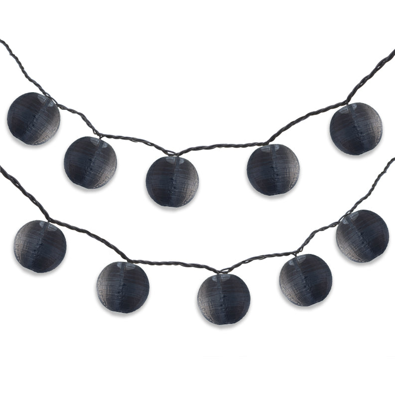BLOWOUT 4" Black Round Shimmering Nylon Lantern Party String Lights (8FT, Expandable)