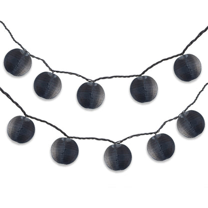 BLOWOUT 4" Black Round Shimmering Nylon Lantern Party String Lights (8FT, Expandable)