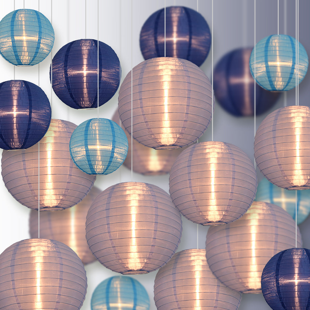 Ultimate 20-Piece Sky Blue Variety Nylon Lantern Party Pack - Assorted Sizes of 6", 8", 10", 12" (5 Round Lanterns Each) for Weddings, Events and Décor