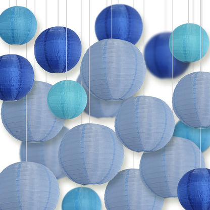 Ultimate 20-Piece Sky Blue Variety Nylon Lantern Party Pack - Assorted Sizes of 6", 8", 10", 12" (5 Round Lanterns Each) for Weddings, Events and Décor