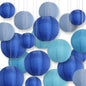 Ultimate 20-Piece Sea Blue Variety Nylon Lantern Party Pack - Assorted Sizes of 6", 8", 10", 12" (5 Round Lanterns Each) for Weddings, Events and Décor