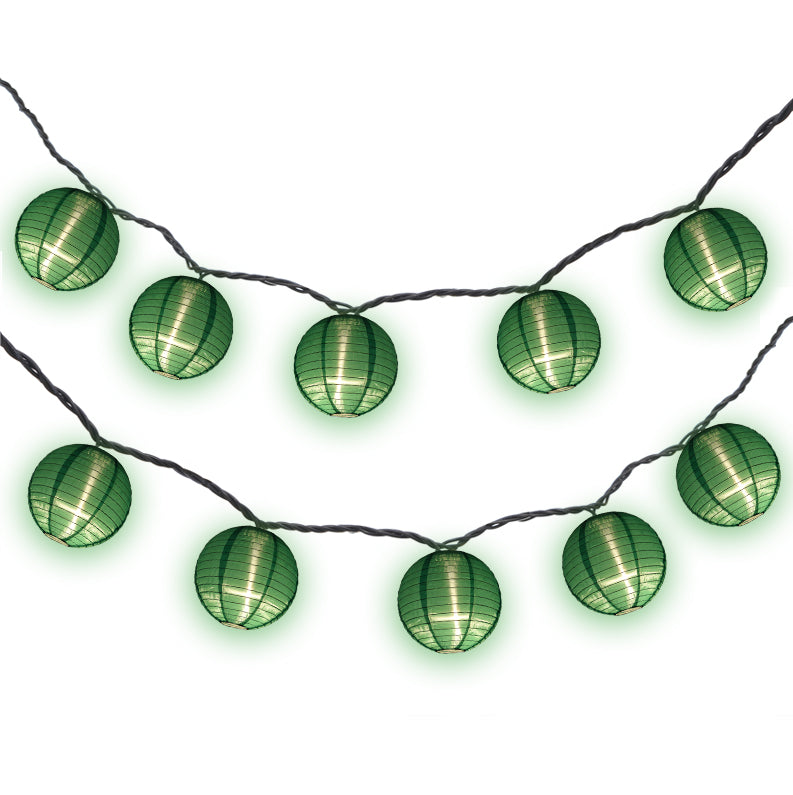4" Emerald Green Round Shimmering Nylon Lantern Party String Lights (8FT, Expandable)