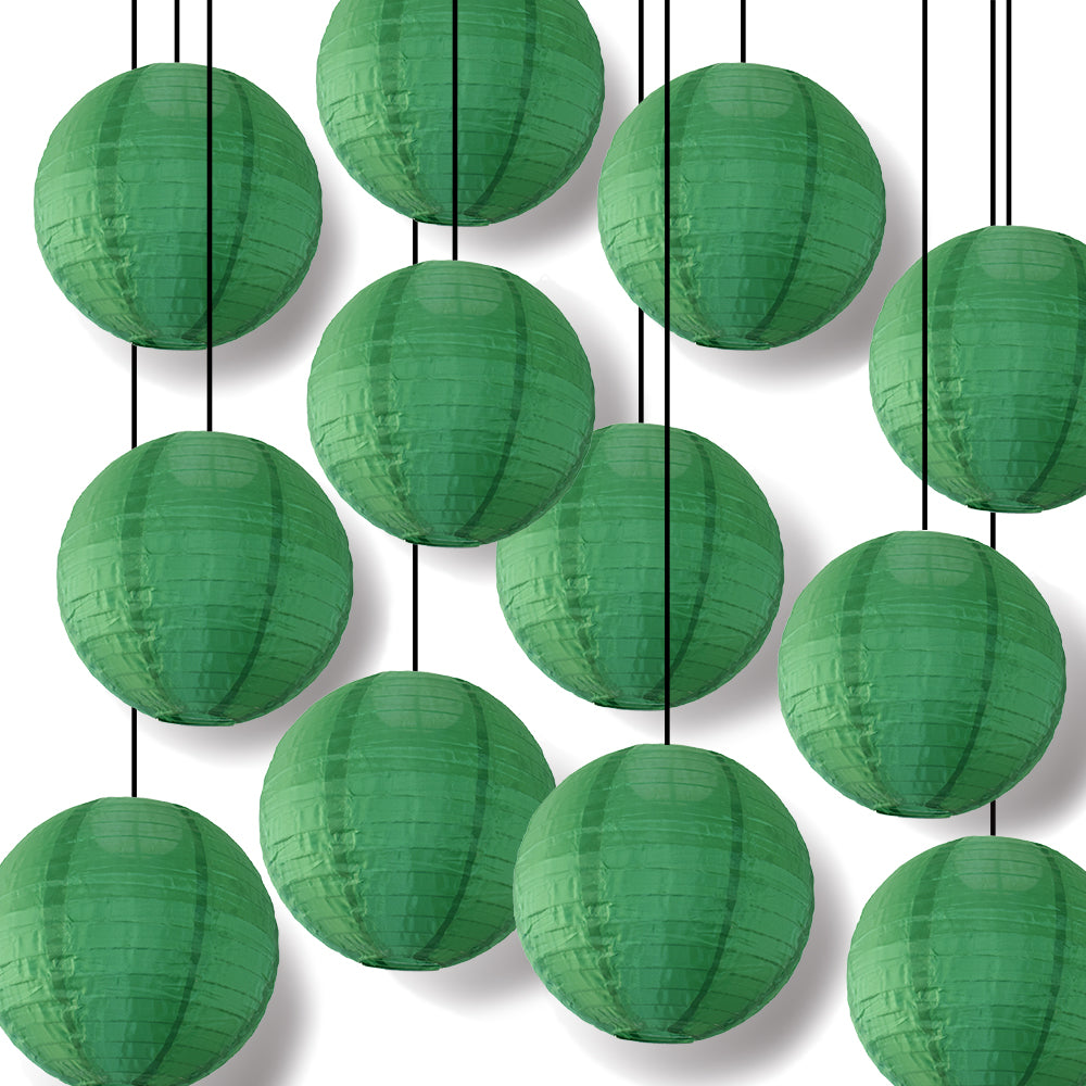 12 PACK | 14" Emerald Green Shimmering Nylon Lantern, Even Ribbing, Durable, Hanging Decoration - PaperLanternStore.com - Paper Lanterns, Decor, Party Lights & More