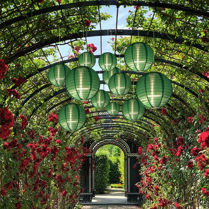 Ultimate 20-Piece Emerald Green Nylon Lantern Party Pack - Assorted Sizes of 6", 8", 10", 12" (5 Round Lanterns Each) for Weddings, Events and Décor