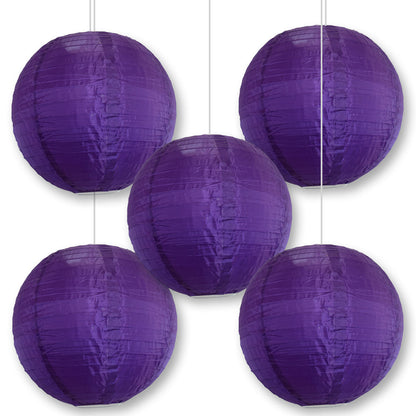 BULK PACK (5) 10" Dark Purple Shimmering Nylon Lantern, Even Ribbing, Durable, Hanging