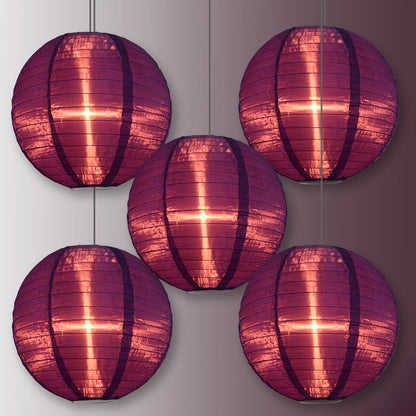 BULK PACK (5) 24" Dark Purple Shimmering Nylon Lantern, Even Ribbing, Durable, Hanging