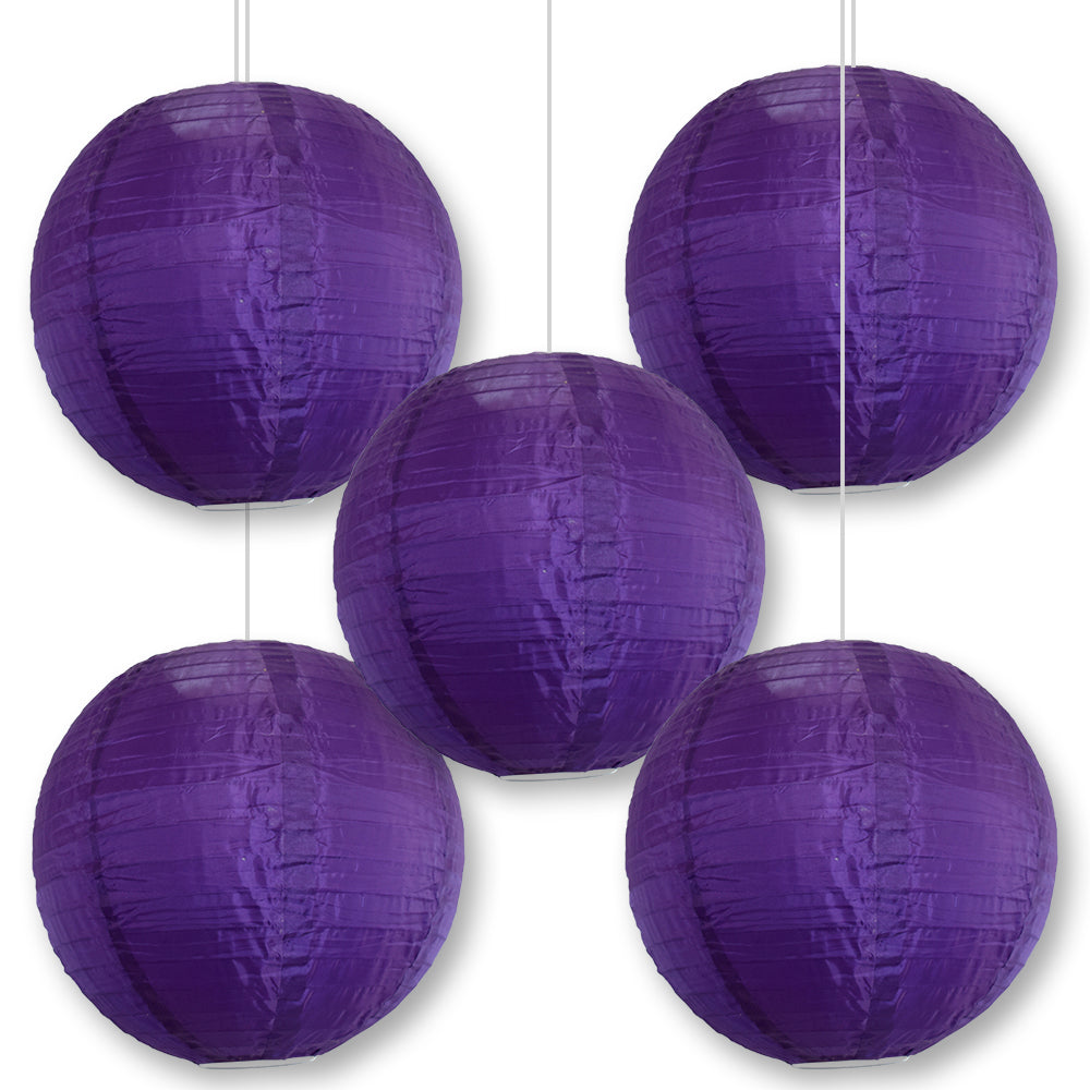 BULK PACK (5) 18" Dark Purple Shimmering Nylon Lantern, Even Ribbing, Durable, Hanging