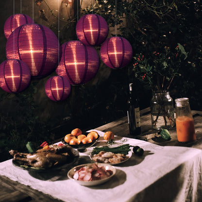Ultimate 20-Piece Dark Purple Nylon Lantern Party Pack - Assorted Sizes of 6", 8", 10", 12" (5 Round Lanterns Each) for Weddings, Events and Décor