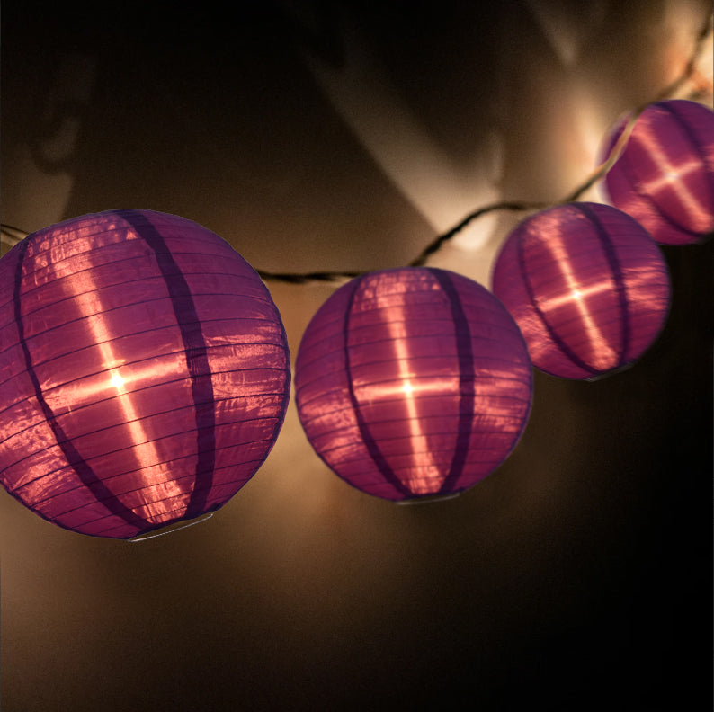 BLOWOUT 4" Royal Purple Round Shimmering Nylon Lantern Party String Lights (8FT, Expandable)