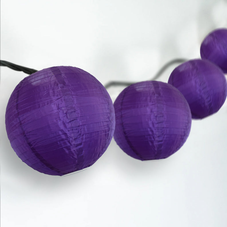 BLOWOUT 4" Royal Purple Round Shimmering Nylon Lantern Party String Lights (8FT, Expandable)