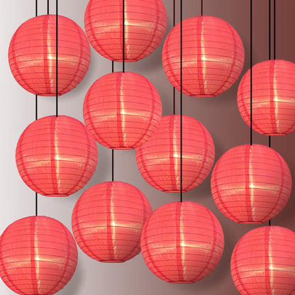 BULK PACK (12) 10" Hot Pink Shimmering Nylon Lantern, Even Ribbing, Durable, Hanging