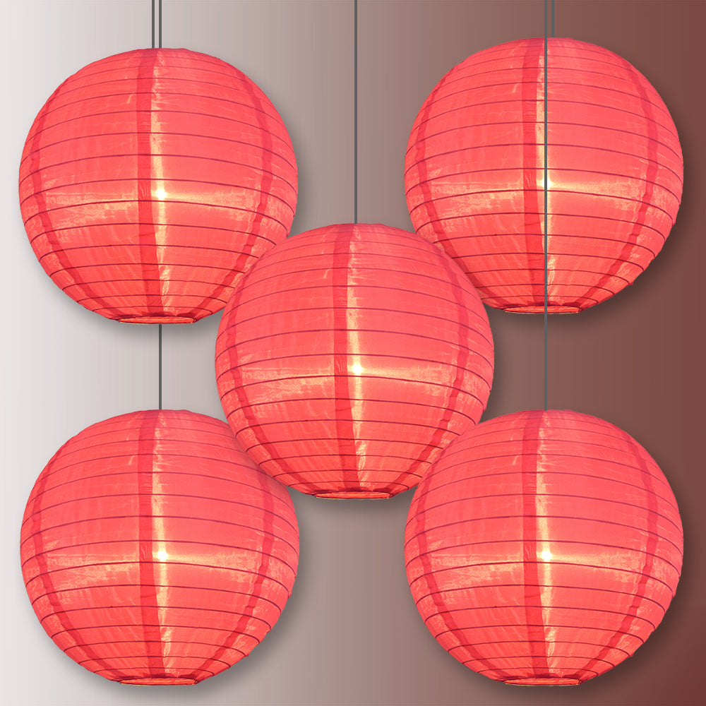 BULK PACK (5) 30" Hot Pink Jumbo Shimmering Nylon Lantern, Even Ribbing, Durable, Dry Outdoor Hanging Decoration