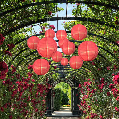 Ultimate 20-Piece Hot Pink Nylon Lantern Party Pack - Assorted Sizes of 6", 8", 10", 12" (5 Round Lanterns Each) for Weddings, Events and Décor