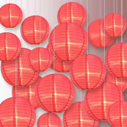 Ultimate 20-Piece Hot Pink Nylon Lantern Party Pack - Assorted Sizes of 6", 8", 10", 12" (5 Round Lanterns Each) for Weddings, Events and Décor