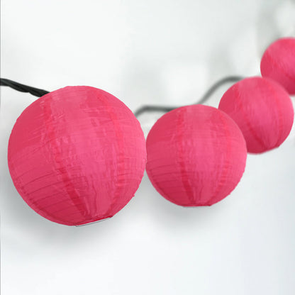 4" Hot Pink Round Shimmering Nylon Lantern Party String Lights (8FT, Expandable)