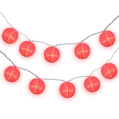 4" Hot Pink Round Shimmering Nylon Lantern Party String Lights (8FT, Expandable)