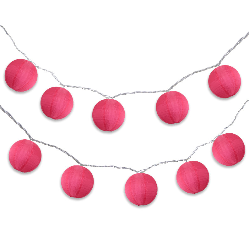 4" Hot Pink Round Shimmering Nylon Lantern Party String Lights (8FT, Expandable)