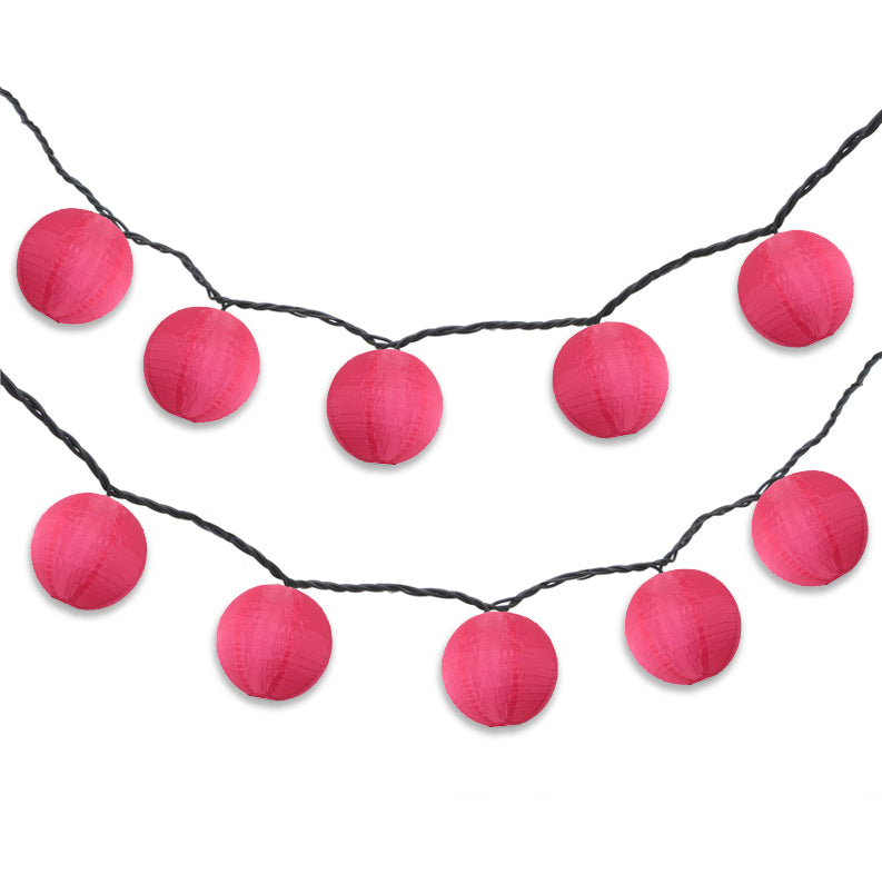 4" Hot Pink Round Shimmering Nylon Lantern Party String Lights (8FT, Expandable)