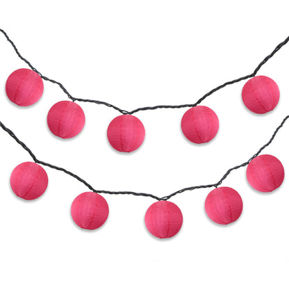 4" Hot Pink Round Shimmering Nylon Lantern Party String Lights (8FT, Expandable)