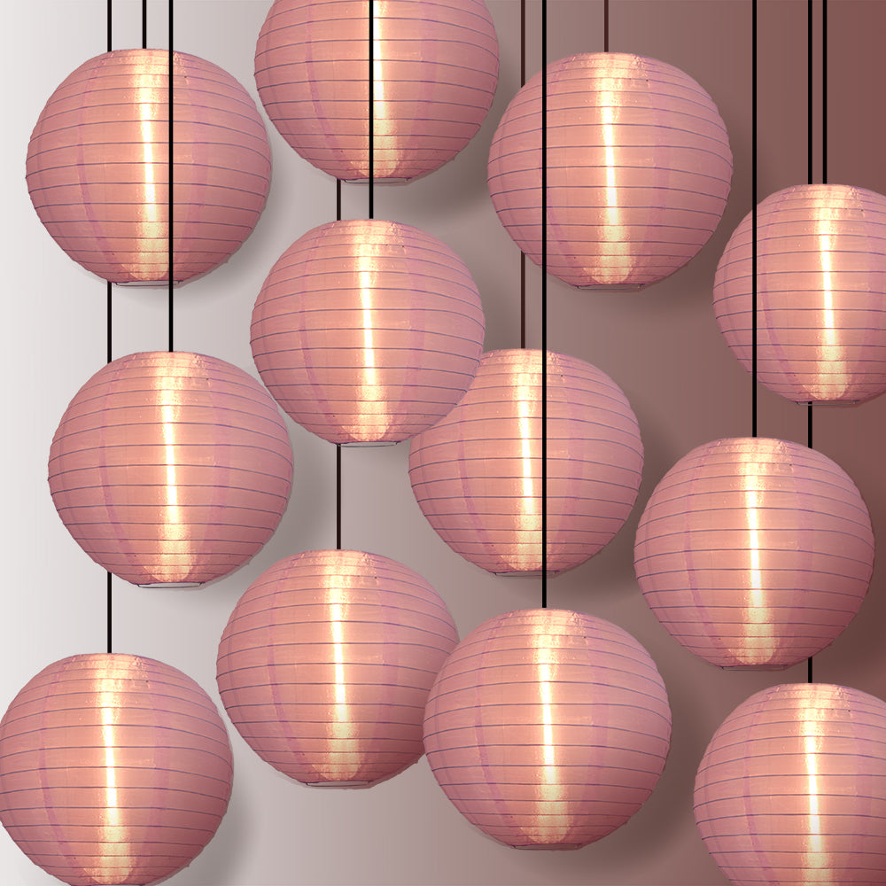BULK PACK (12) 10" Light Purple Shimmering Nylon Lantern, Even Ribbing, Durable, Hanging