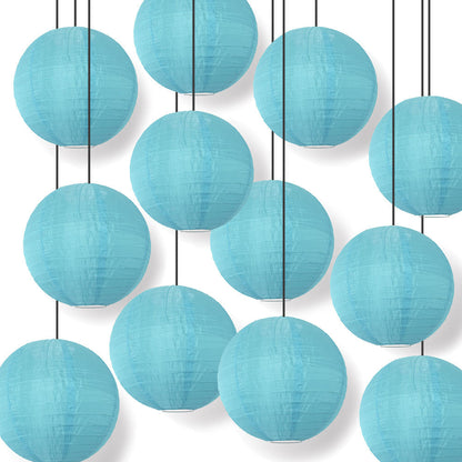 BULK PACK (12) 14" Baby Blue Shimmering Nylon Lantern, Even Ribbing, Durable, Hanging