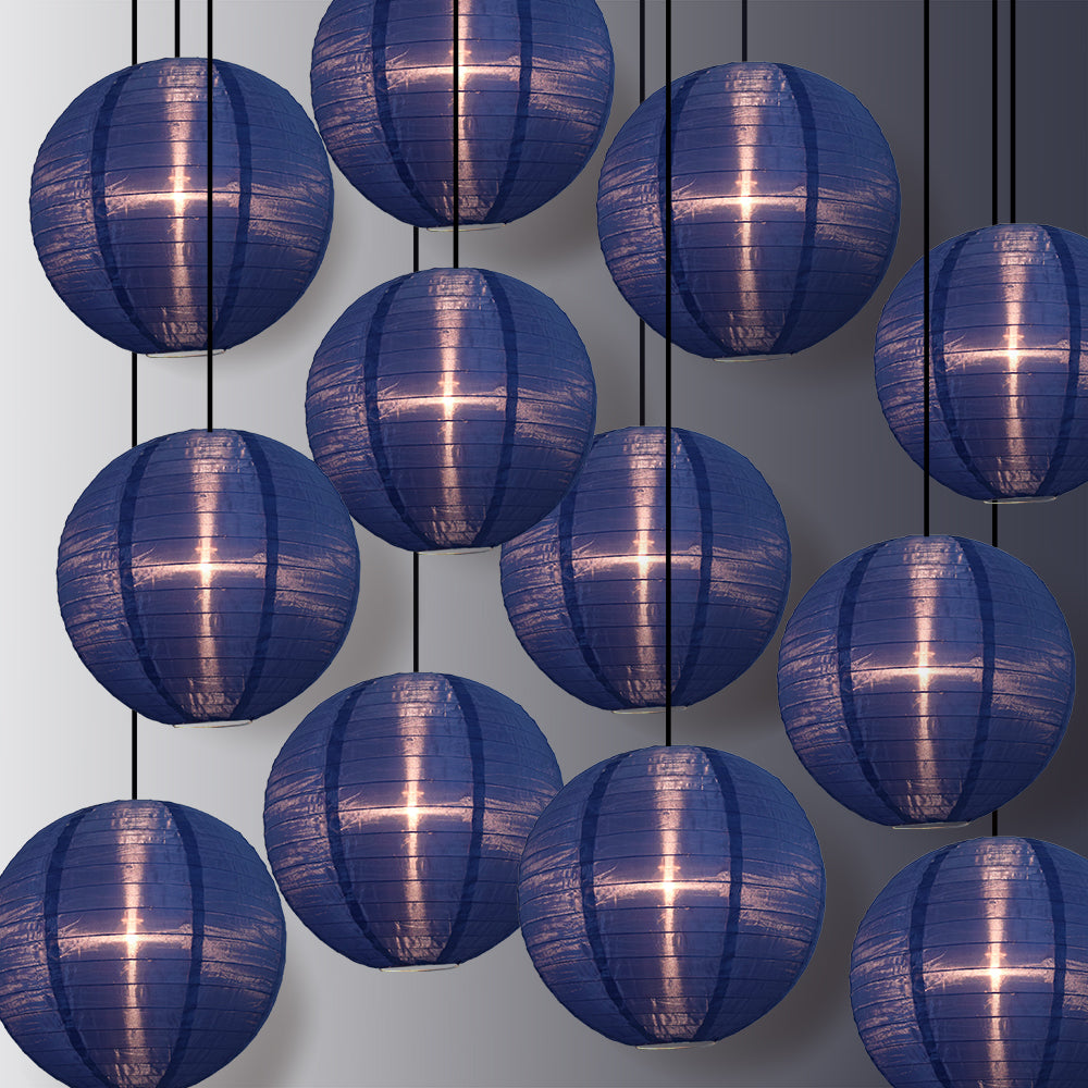 BULK PACK (12) 18" Navy Blue Shimmering Nylon Lantern, Even Ribbing, Durable, Hanging
