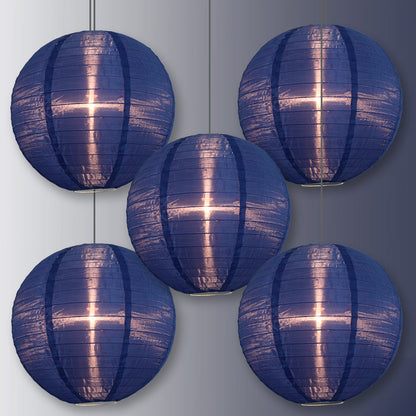 BULK PACK (5) 30" Navy Blue Jumbo Shimmering Nylon Lantern, Even Ribbing, Durable, Dry Outdoor Hanging Decoration