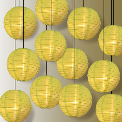 BULK PACK (12) 24" Neon Green Shimmering Nylon Lantern, Even Ribbing, Durable, Hanging