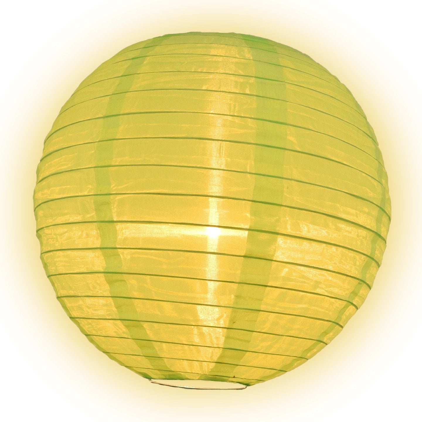 Lit Neon Green Shimmering Nylon Lantern, Even Ribbing, Durable, Hanging Decoration