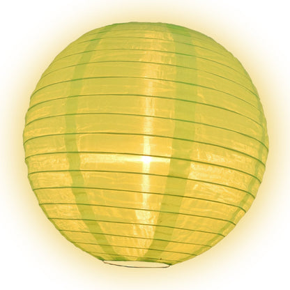 Lit Neon Green Shimmering Nylon Lantern, Even Ribbing, Durable, Hanging Decoration