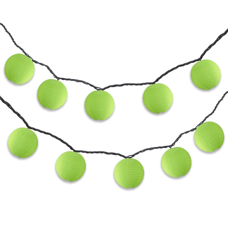 BLOWOUT 4" Neon Green Round Shimmering Nylon Lantern Party String Lights (8FT, Expandable)