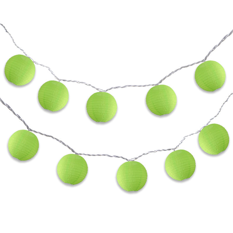 BLOWOUT 4" Neon Green Round Shimmering Nylon Lantern Party String Lights (8FT, Expandable)