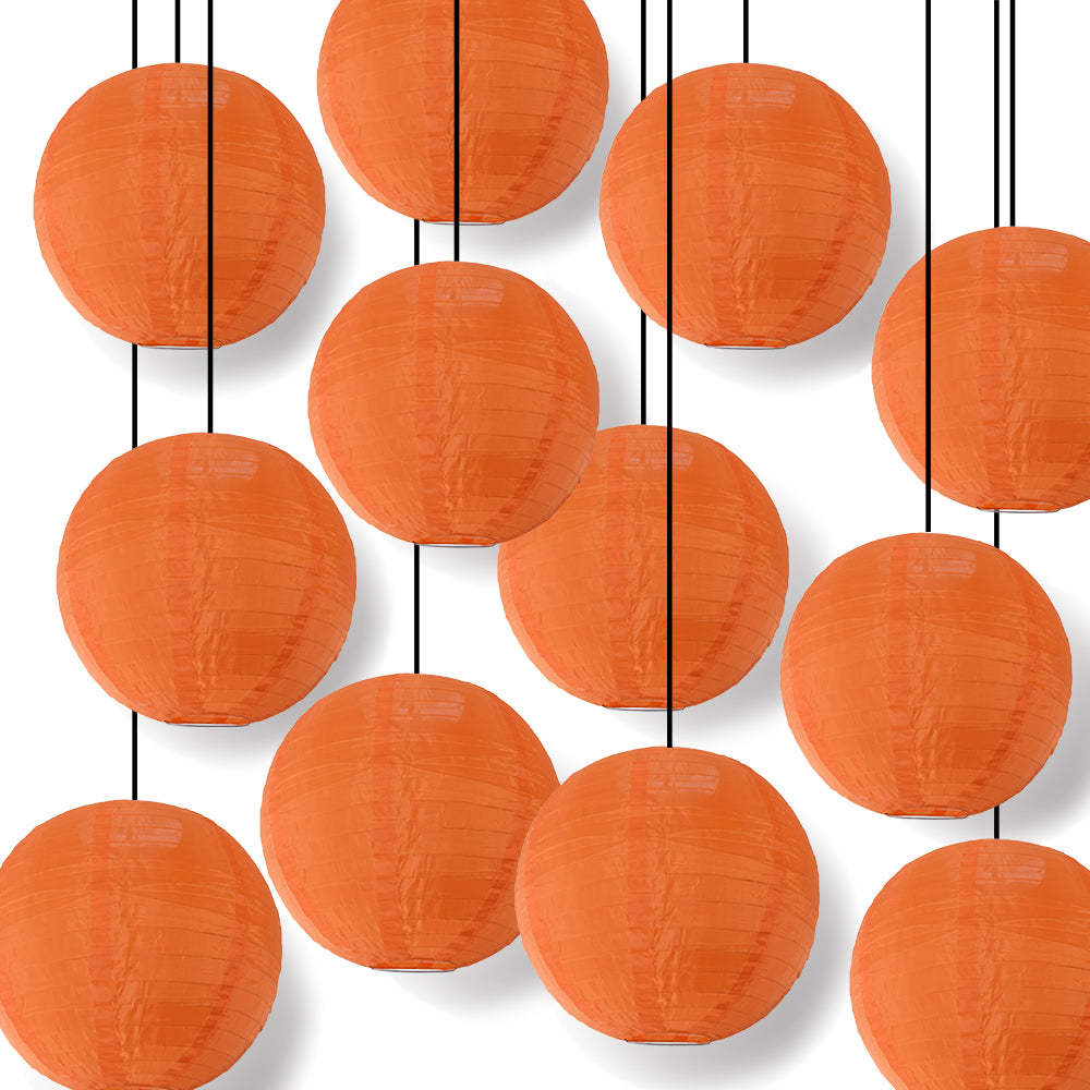 BULK PACK (12) 10" Orange Shimmering Nylon Lantern, Even Ribbing, Durable, Hanging