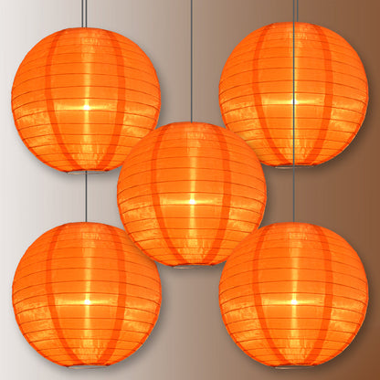 BULK PACK (5) 10" Orange Shimmering Nylon Lantern, Even Ribbing, Durable, Hanging