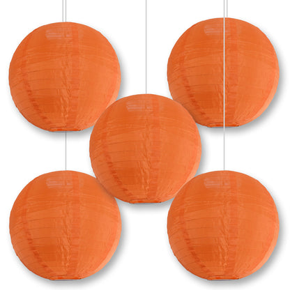 BULK PACK (5) 18" Orange Shimmering Nylon Lantern, Even Ribbing, Durable, Hanging