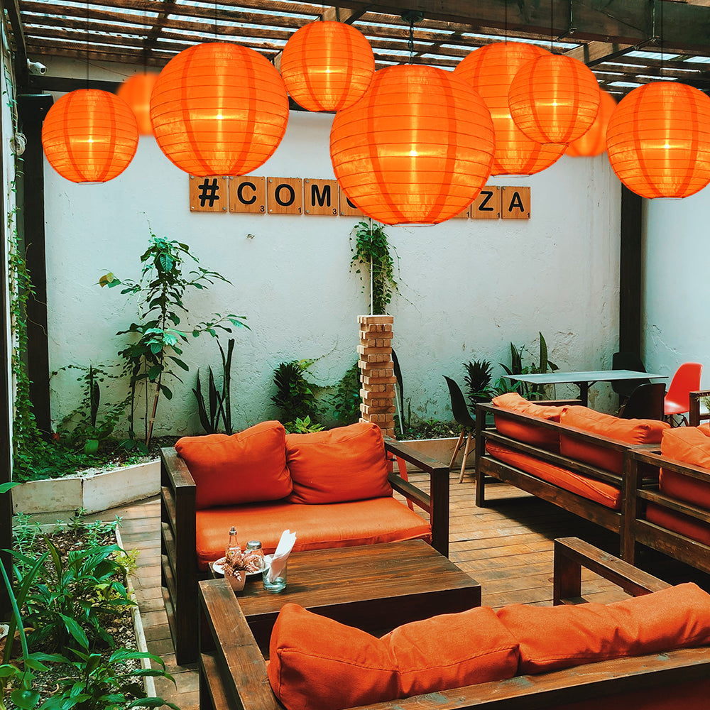 Ultimate 20-Piece Orange Nylon Lantern Party Pack - Assorted Sizes of 6", 8", 10", 12" (5 Round Lanterns Each) for Weddings, Events and Décor