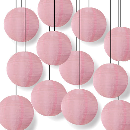 BULK PACK (12) 10" Pink Shimmering Nylon Lantern, Even Ribbing, Durable, Hanging