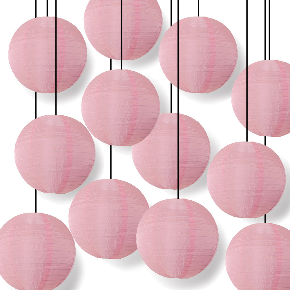 BULK PACK (12) 18" Pink Shimmering Nylon Lantern, Even Ribbing, Durable, Hanging