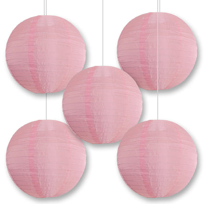 5 PACK | 14" Pink Shimmering Nylon Lantern, Even Ribbing, Durable, Hanging Decoration
