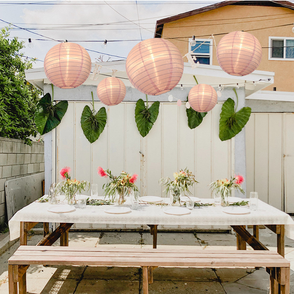 Ultimate 20-Piece Pink Nylon Lantern Party Pack - Assorted Sizes of 6", 8", 10", 12" (5 Round Lanterns Each) for Weddings, Events and Décor