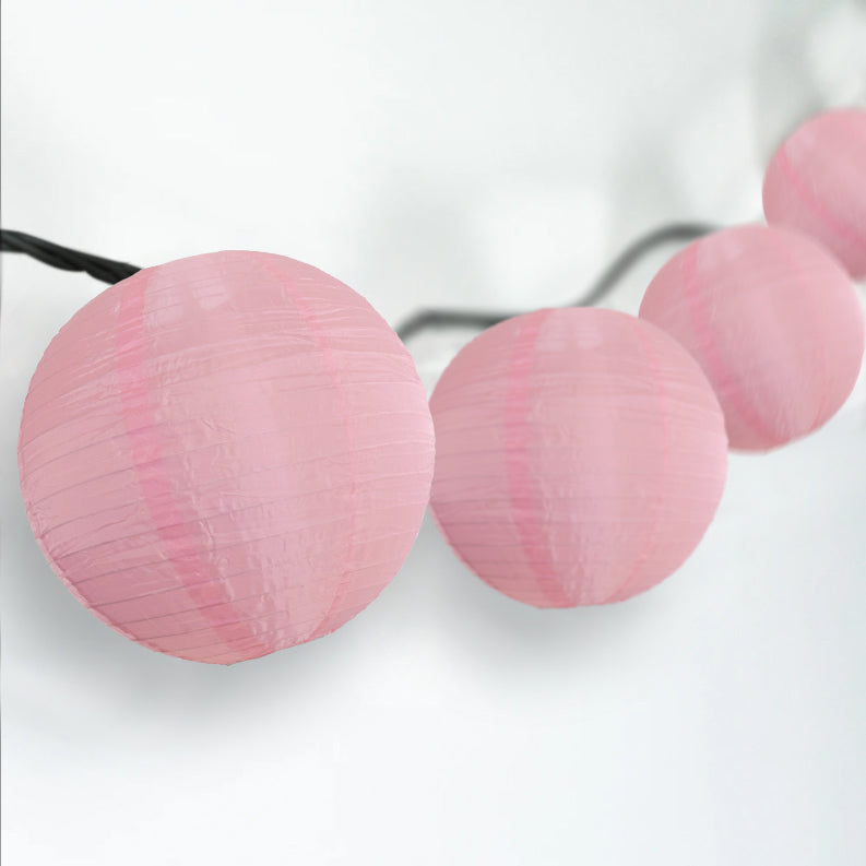 BLOWOUT 4" Pink Round Shimmering Nylon Lantern Party String Lights (8FT, Expandable)