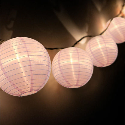 BLOWOUT 4" Pink Round Shimmering Nylon Lantern Party String Lights (8FT, Expandable)