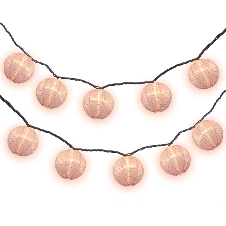4" Pink Round Shimmering Nylon Lantern Party String Lights (8FT, Expandable)