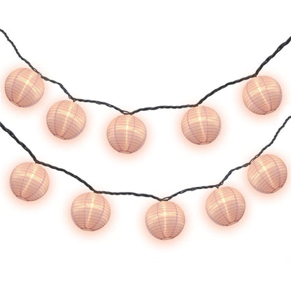 4" Pink Round Shimmering Nylon Lantern Party String Lights (8FT, Expandable)
