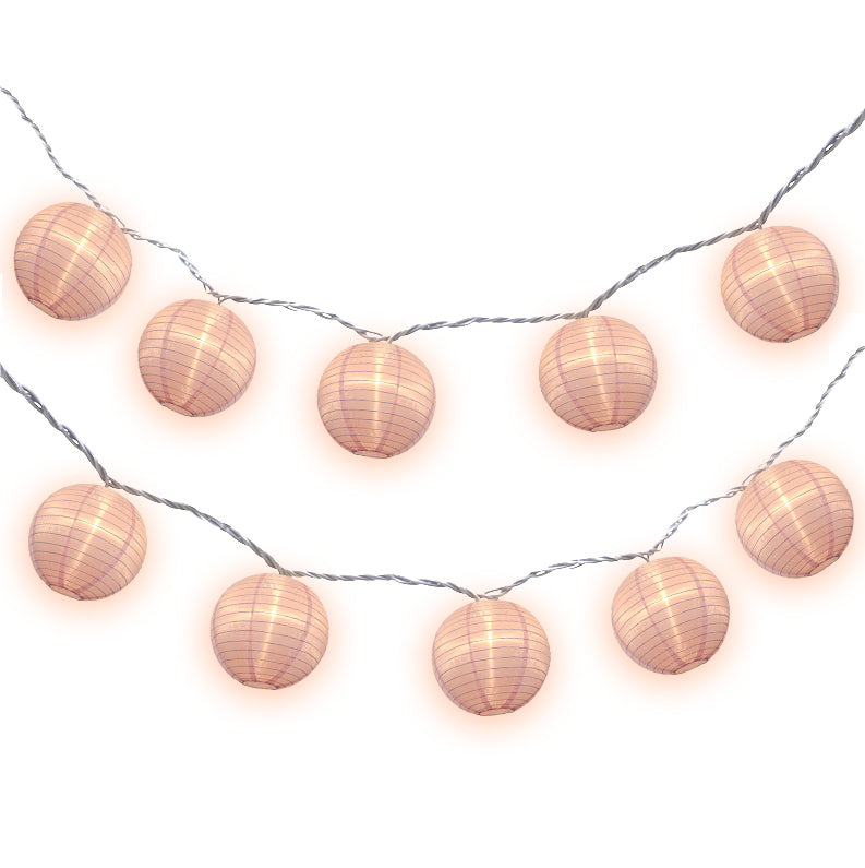 BLOWOUT 4" Pink Round Shimmering Nylon Lantern Party String Lights (8FT, Expandable)