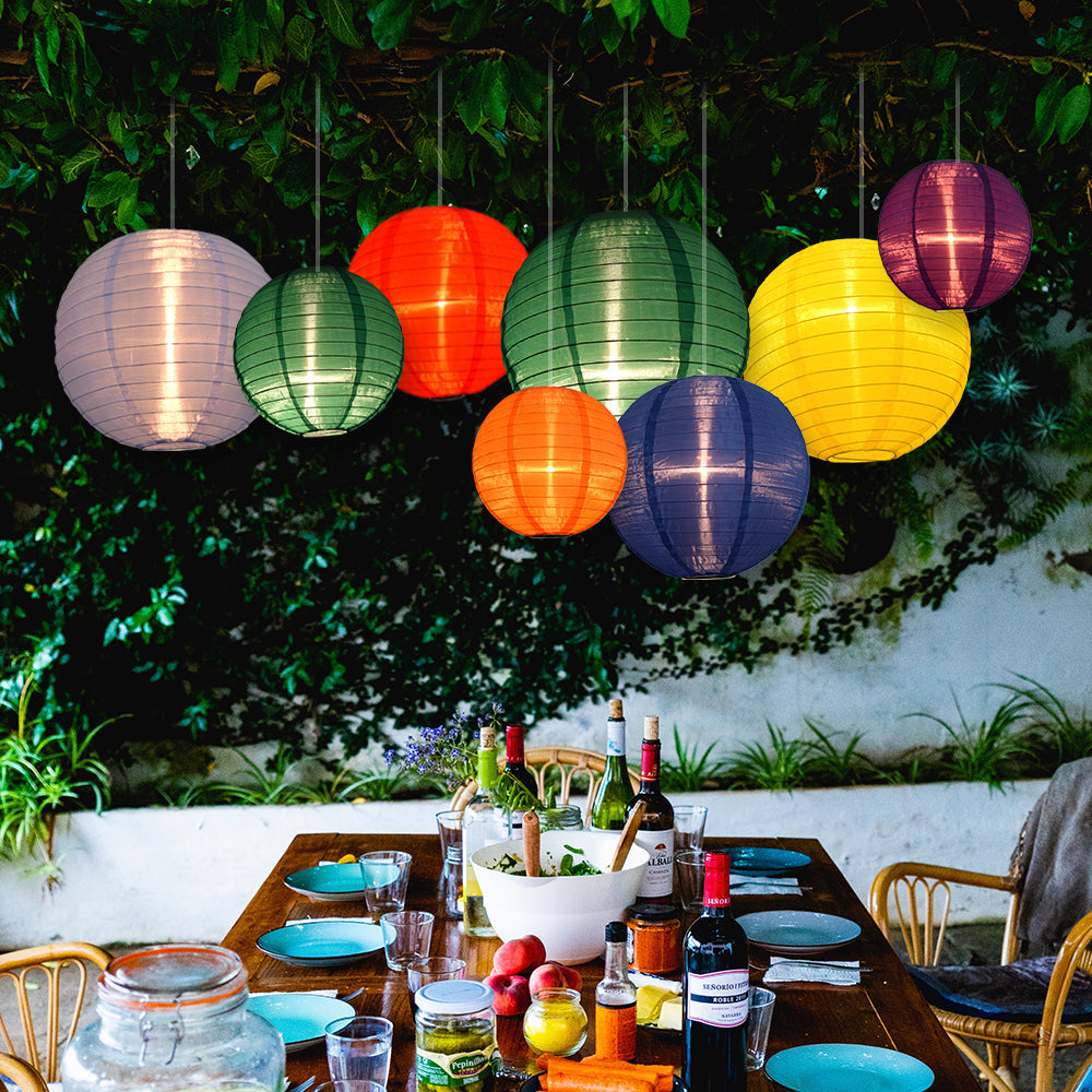 Ultimate 28-Piece Rainbow Variety Nylon Lantern Party Pack - Assorted Sizes of 6", 8", 10", 12" (7 Round Lanterns Each) for Weddings, Events and Décor