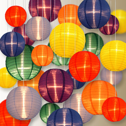 Ultimate 28-Piece Rainbow Variety Nylon Lantern Party Pack - Assorted Sizes of 6", 8", 10", 12" (7 Round Lanterns Each) for Weddings, Events and Décor